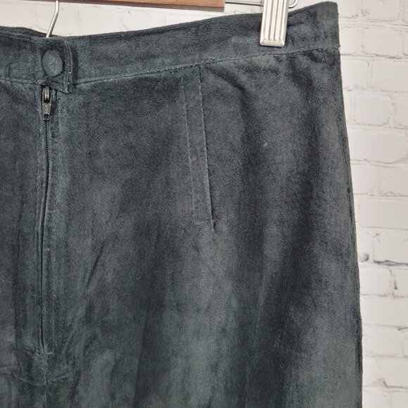VTG Hunt Club Black Genuine Suede Leather Back Zip Button Lined Mini Skirt 14 - Picture 9 of 10